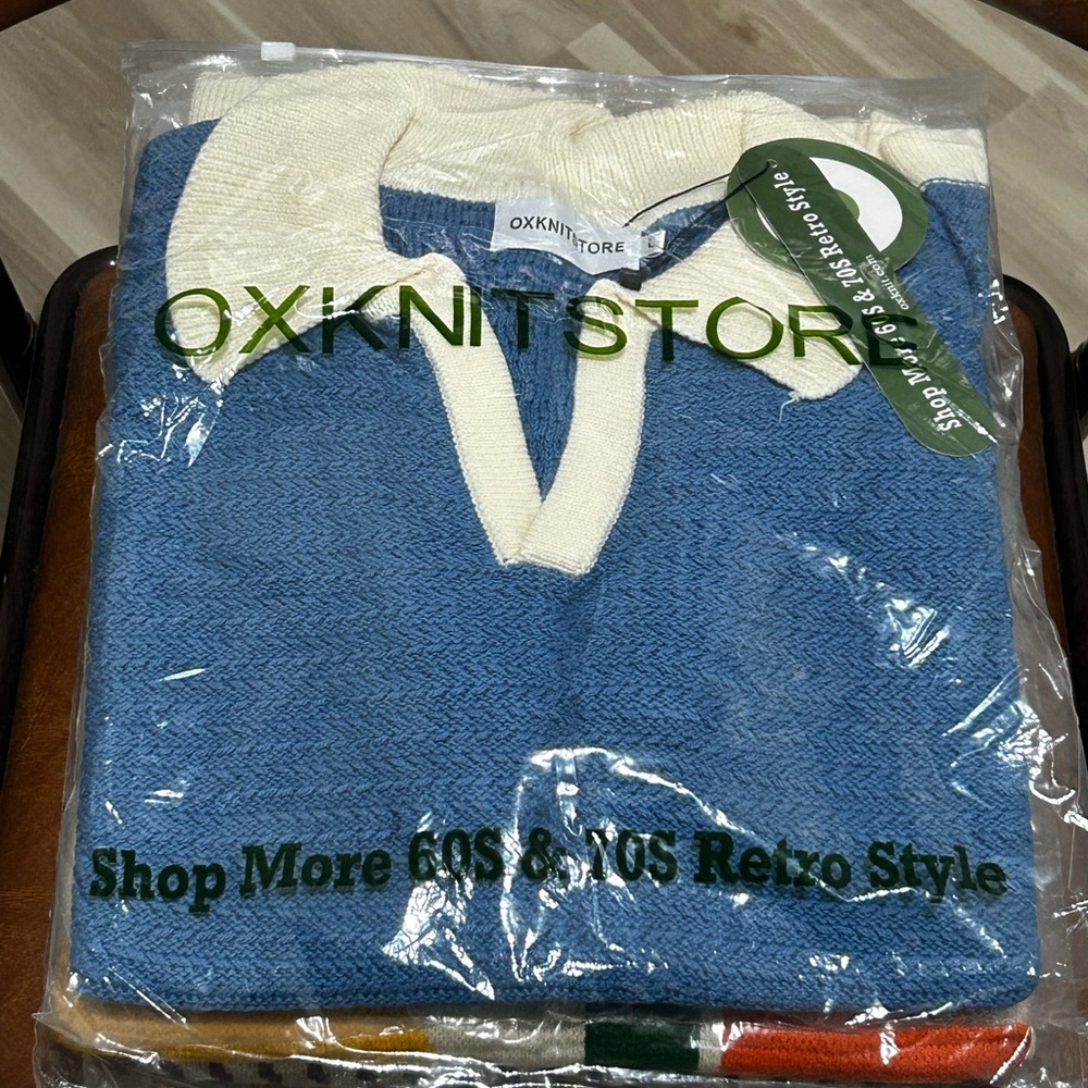 Blue and Cream Men's Sweater